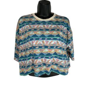 BILLABONG THE SALTY BLONDE Still Salty Crop Tee M Tribal Stripe Organic Cotton